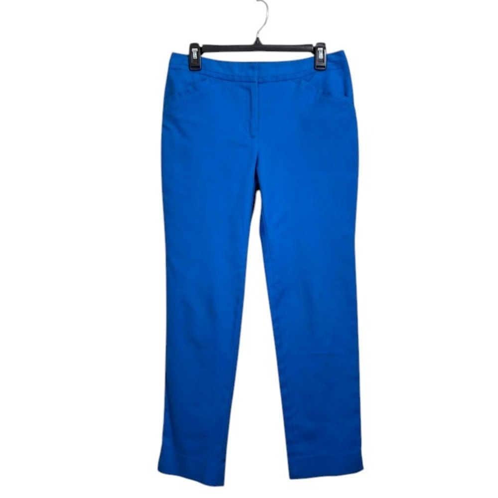 Rafaella Pants 6 Blue Cropped Mid Rise Pockets Hem Slits Classic Career